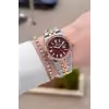 Kadranı Bordo Kordonu Rose Gümüş Renk 30 mm Kadın Kol Saati ve Bileklik