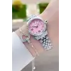 Kadranı Pembe Kordonu Gümüş Renk Kadın Kol Saati
