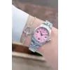 Kadranı Pembe Kordonu Gümüş Renk Kadın Kol Saati
