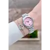 Kadranı Pembe Kordonu Gümüş Renk Kadın Kol Saati