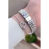 Kadranı Pembe Kordonu Gümüş Renk Kadın Kol Saati