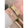 Gold Renk Kadın Kol Saati ve Bileklik
