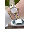 Gold Gümüş Renk 28 mm Kadın Kol Saati ve Bileklik