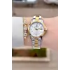 Gold Gümüş Renk 28 mm Kadın Kol Saati ve Bileklik