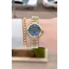 Kadranı Mavi Kordonu Gold Gümüş Renk 26 Mm Kadın Kol Saati ve Bileklik