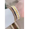 Kadranı Mavi Kordonu Gold Gümüş Renk 26 Mm Kadın Kol Saati ve Bileklik