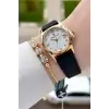 Kasası Gold Kordonu Siyah Renk 29 Mm Kadın Kol Saati ve Bileklik