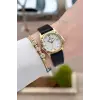 Kasası Gold Kordonu Siyah Renk 29 Mm Kadın Kol Saati ve Bileklik