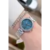 Kadranı Mavi Kordonu Gümüş Renk Kadın 30 Mm Kadın Kol Saati ve Hediye Bileklik