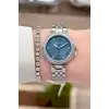 Kadranı Mavi Kordonu Gümüş Renk Kadın 30 Mm Kadın Kol Saati ve Hediye Bileklik