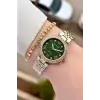 Kadranı Yeşil Kordonu Gold Gümüş Renk Kadın 30 Mm Kadın Kol Saati ve Hediye Bileklik