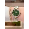 Kadranı Yeşil Kordonu Gold Gümüş Renk Kadın 30 Mm Kadın Kol Saati ve Hediye Bileklik