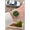 Kadranı Yeşil Kordonu Gold Gümüş Renk Kadın 30 Mm Kadın Kol Saati ve Hediye Bileklik