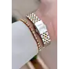 Kadranı Yeşil Kordonu Gold Gümüş Renk Kadın 30 Mm Kadın Kol Saati ve Hediye Bileklik