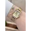 Kadranı Sarı Kordonu Gold Renk 24 mm Hediye Paketli Kadın Kol Saati