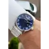 Kadranı Lacivert Kordonu Beyaz Renk Takvim ve Gün Fonksiyonlu Hediye Paketli Erkek Kol Saati
