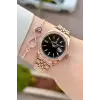 Kadranı Siyah Kordonu Rose Renk 32,5 Mm Hediye Paketli Kadın Kol Saati