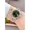 Kadranı Yeşil Kordonu Gold Gümüş Renk 32,5 Mm Hediye Paketli Kadın Kol Saati
