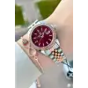 Kadranı Bordo Kordonu Rose Gümüş Renk 32,5 Mm Hediye Paketli Kadın Kol Saati