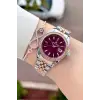 Kadranı Bordo Kordonu Rose Gümüş Renk 32,5 Mm Hediye Paketli Kadın Kol Saati
