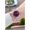 Kadranı Bordo Kordonu Rose Gümüş Renk 32,5 Mm Hediye Paketli Kadın Kol Saati