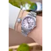 Kadranı Pembe Kordonu Gümüş Renk 33 Mm Kadın Kol Saati