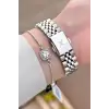 Kadranı Pembe Kordonu Gümüş Renk 33 Mm Kadın Kol Saati
