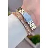Gold Gümüş Renk Hediye Paketli 22 Mm Kadın Kol Saati ve Bileklik