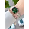 Kadranı Yeşil Kordonu Rose Gümüş Renk Hediye Paketli 22 Mm Kadın Kol Saati
