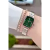 Kadranı Yeşil Kordonu Rose Gümüş Renk Hediye Paketli 22 Mm Kadın Kol Saati