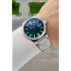 Kadranı Mavi Kordonu Gümüş Renk Hediye Paketli Erkek Kol Saati