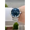 Kadranı Mavi Kordonu Gümüş Renk Hediye Paketli Erkek Kol Saati