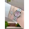 Kadranı Pembe Kordonu Gümüş Renk Hediye Paketli 22,5 Mm Kadın Kol Saati
