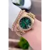 Kadranı Yeşil Kordonu Gold Renk 32,5 mm Takvimli Kadın Kol Saati ve Bileklik