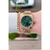 Kadranı Yeşil Kordonu Gold Renk 32,5 mm Takvimli Kadın Kol Saati ve Bileklik