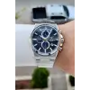 Kadranı Lacivert Kordonu Gümüş Renk Hediye Paketli 44 Mm Erkek Kol Saati