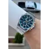 Kadranı Mavi Kordonu Gümüş Renk Hediye Paketli 44 Mm Erkek Kol Saati