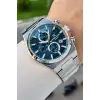 Kadranı Mavi Kordonu Gümüş Renk Hediye Paketli 44 Mm Erkek Kol Saati