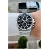 Kadranı Siyah Kordonu Gümüş Renk Hediye Paketli 44 Mm Erkek Kol Saati