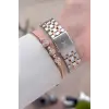 Rose Gümüş Renk Hediye Paketli 22 Mm Kadın Kol Saati ve Bileklik ve Bileklik