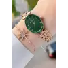 Kadranı Yeşil Kordonu Rose Renk Hediye Paketli 24 Mm Kadın Kol Saati ve Bileklik