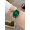 Kadranı Yeşil Kordonu Rose Renk Hediye Paketli 24 Mm Kadın Kol Saati ve Bileklik