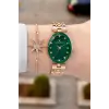 Kadranı Yeşil Kordonu Rose Renk Hediye Paketli 24 Mm Kadın Kol Saati ve Bileklik