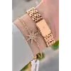 Kadranı Yeşil Kordonu Rose Renk Hediye Paketli 24 Mm Kadın Kol Saati ve Bileklik