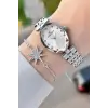 Gümüş Renk Hediye Paketli 24 Mm Kadın Kol Saati ve Bileklik