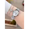 Gümüş Renk Hediye Paketli 24 Mm Kadın Kol Saati ve Bileklik