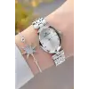 Gümüş Renk Hediye Paketli 24 Mm Kadın Kol Saati ve Bileklik