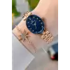 Kadranı Lacivert Kordonu Rose Renk Hediye Paketli 24 Mm Kadın Kol Saati ve Bileklik