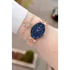 Kadranı Lacivert Kordonu Rose Renk Hediye Paketli 24 Mm Kadın Kol Saati ve Bileklik