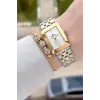 Gold Gümüş Renk Hediye Paketli 22 Mm Kadın Kol Saati ve Bileklik ve Bileklik